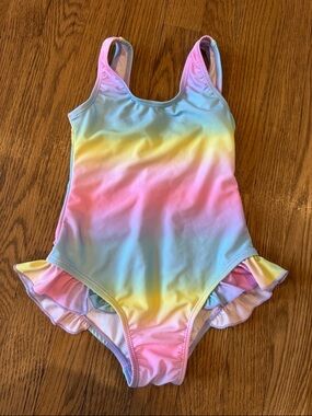 Flap Happy Girls 6 Pastel Rainbow One-Piece Swimsuit - Pink, Yellow, Blue NWOT